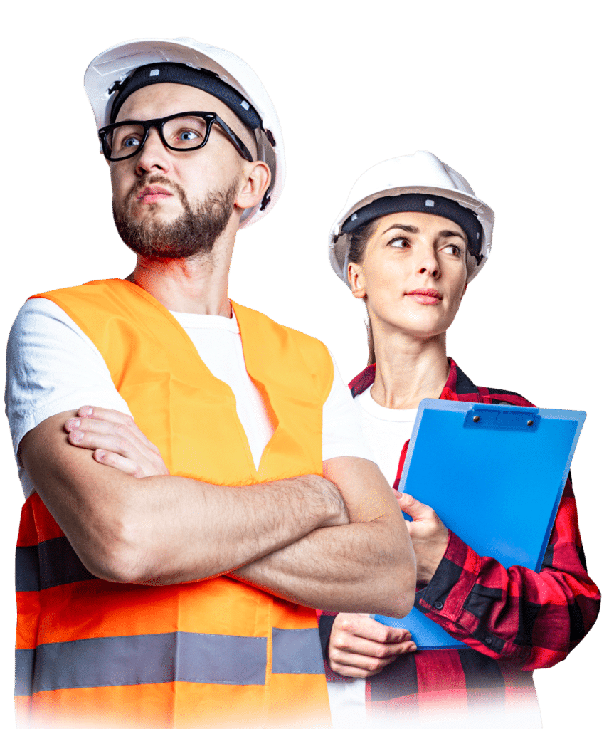 young man woman construction clothes white background 1 Photoroom